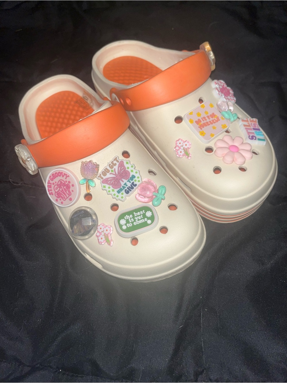 Custom mental health Cream Clog Shoes Orange Strap and Charms m5 w7 (36-37)